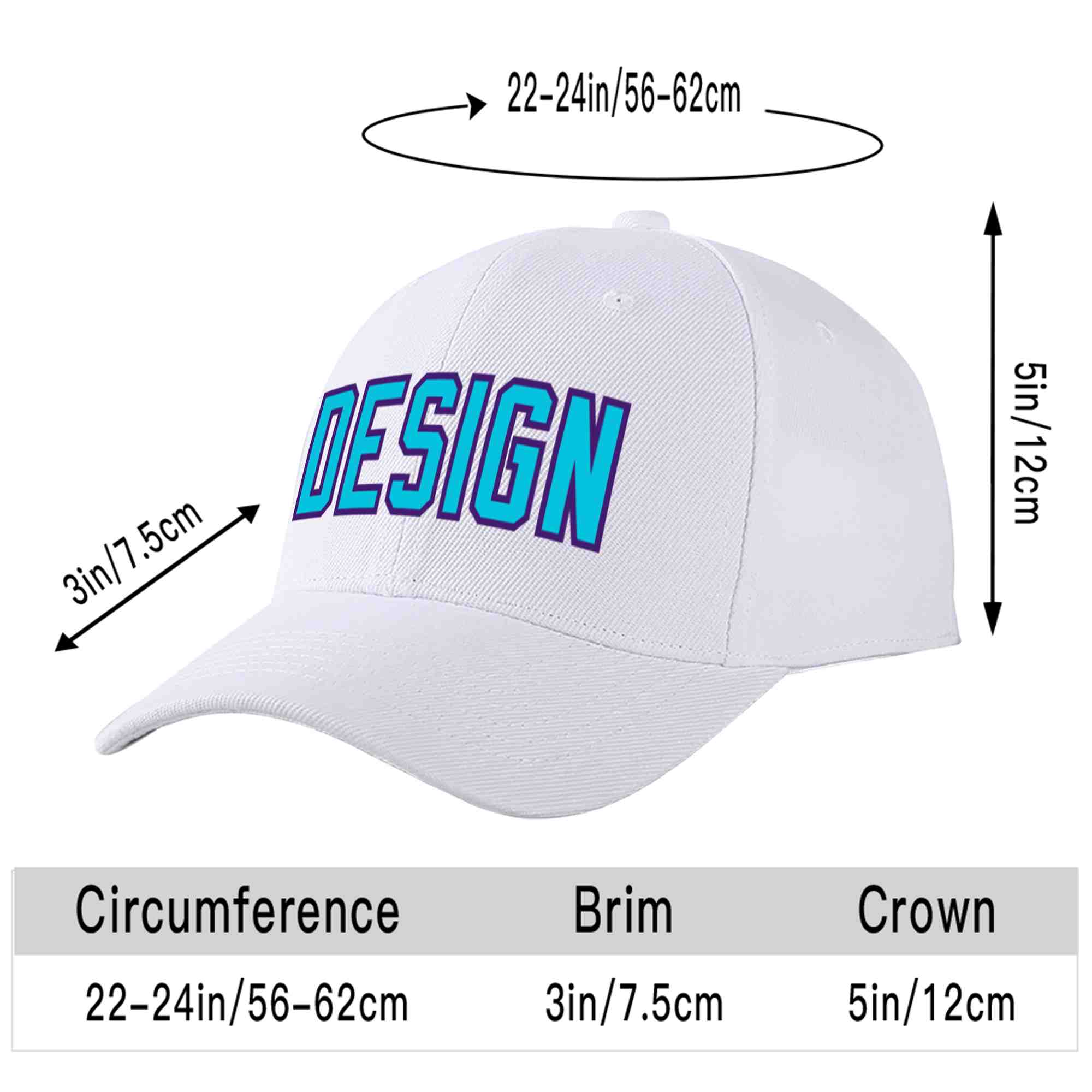 Custom White Light Blue-Purple Curved Eaves Sport Design Baseball Cap