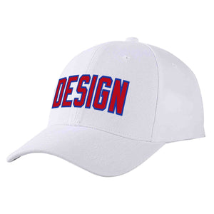 Custom White Red-Royal Curved Eaves Sport Design Baseball Cap