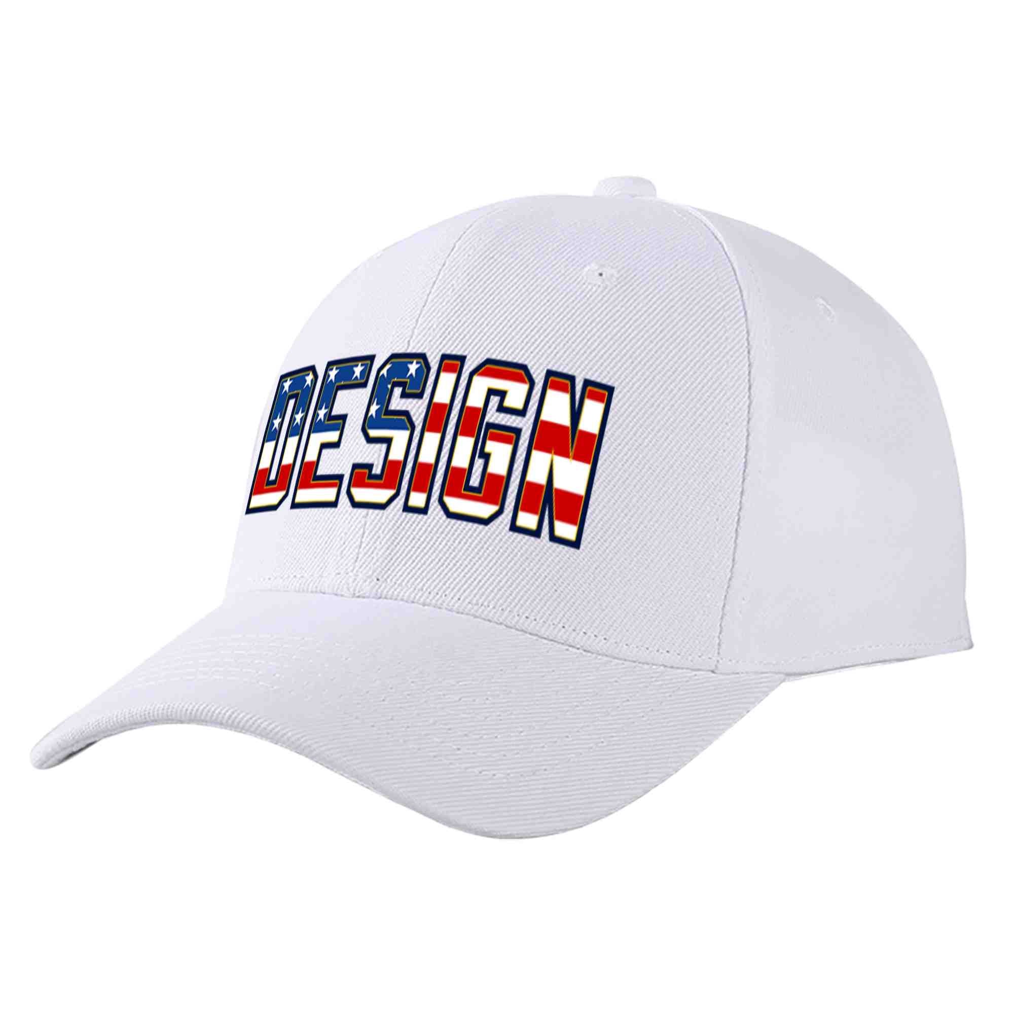 Custom White Vintage USA Flag-Gold Curved Eaves Sport Design Baseball Cap