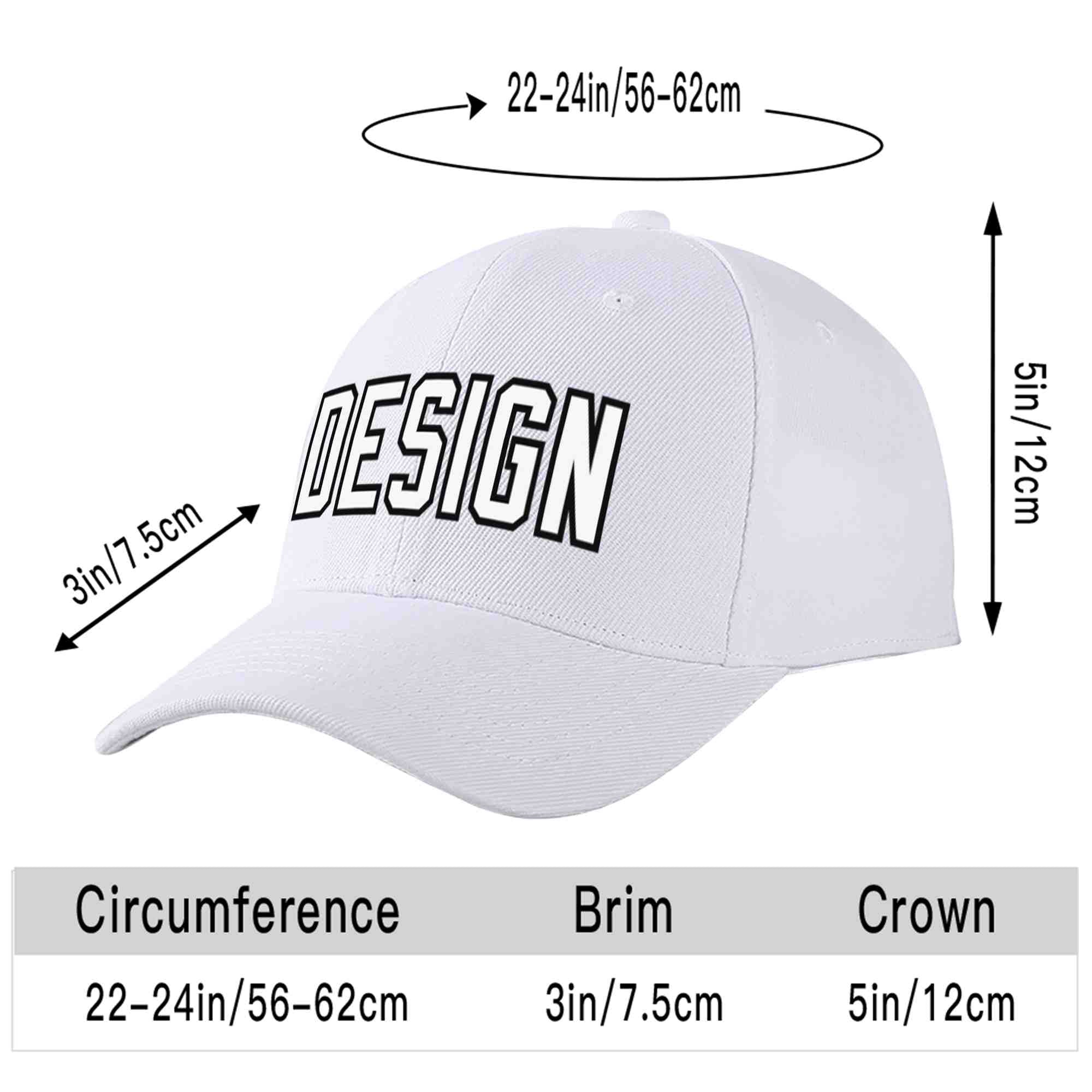 Custom White White-Black Curved Eaves Sport Design Baseball Cap