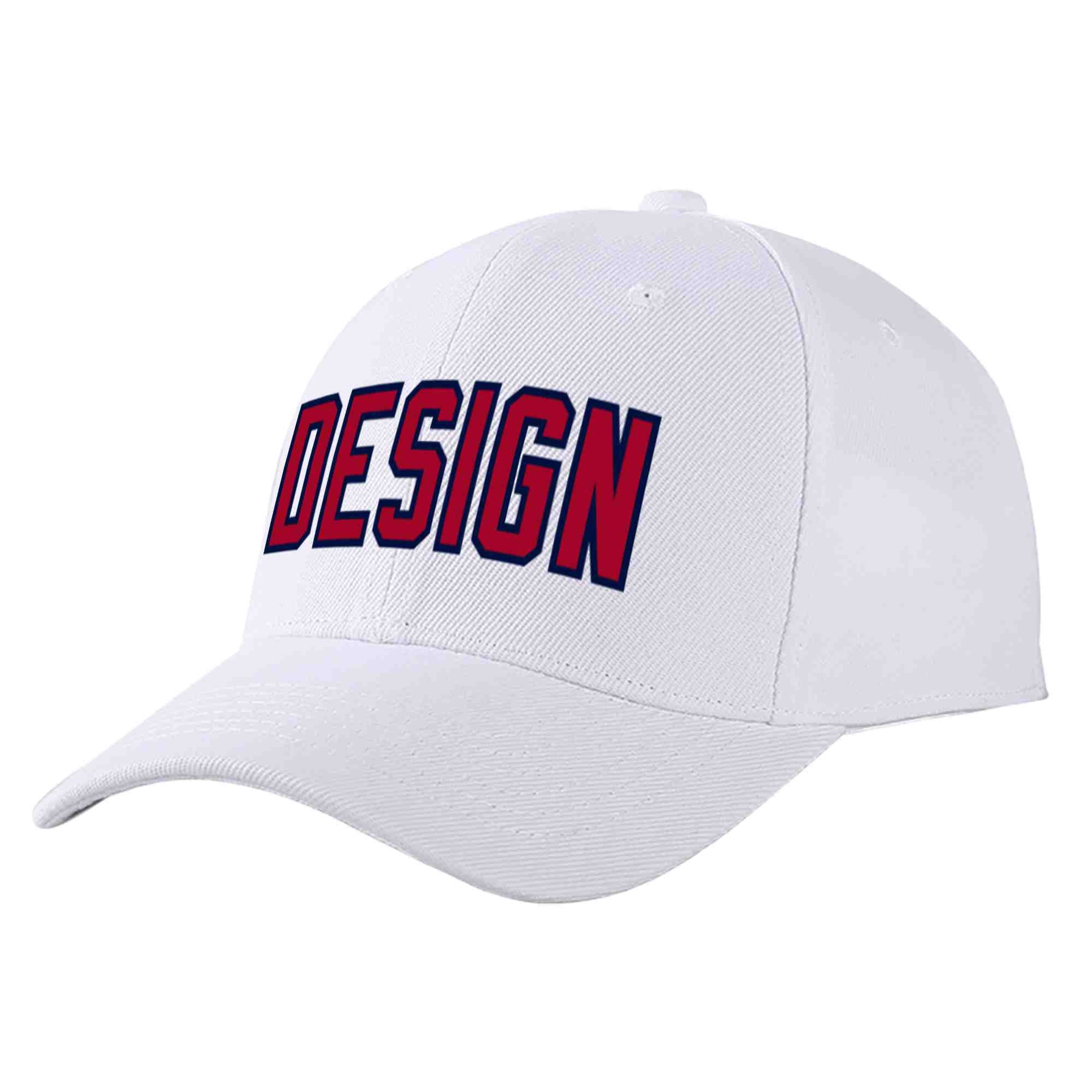 Custom White Red-Navy Curved Eaves Sport Design Baseball Cap