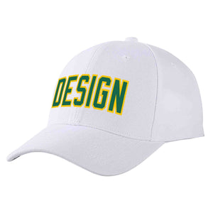 Custom White Kelly Green-Yellow Curved Eaves Sport Design Baseball Cap