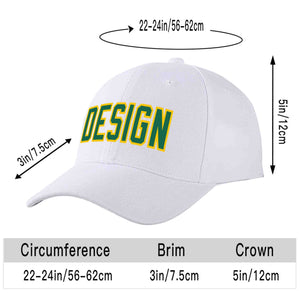 Custom White Kelly Green-Yellow Curved Eaves Sport Design Baseball Cap