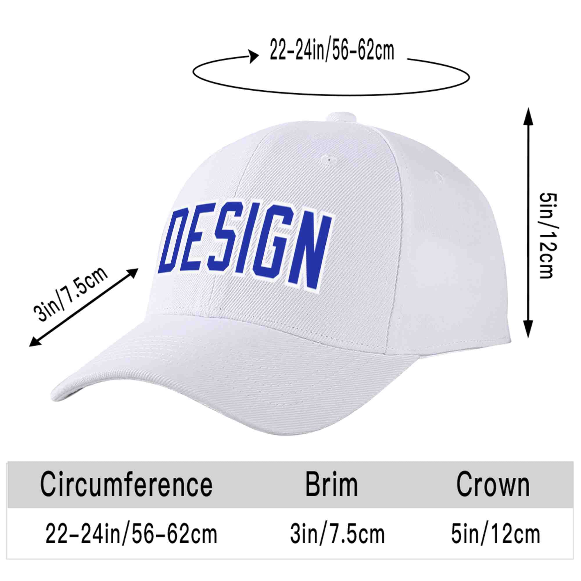 Casquette de baseball personnalisée blanche royale-blanche incurvée Eaves Sport Design