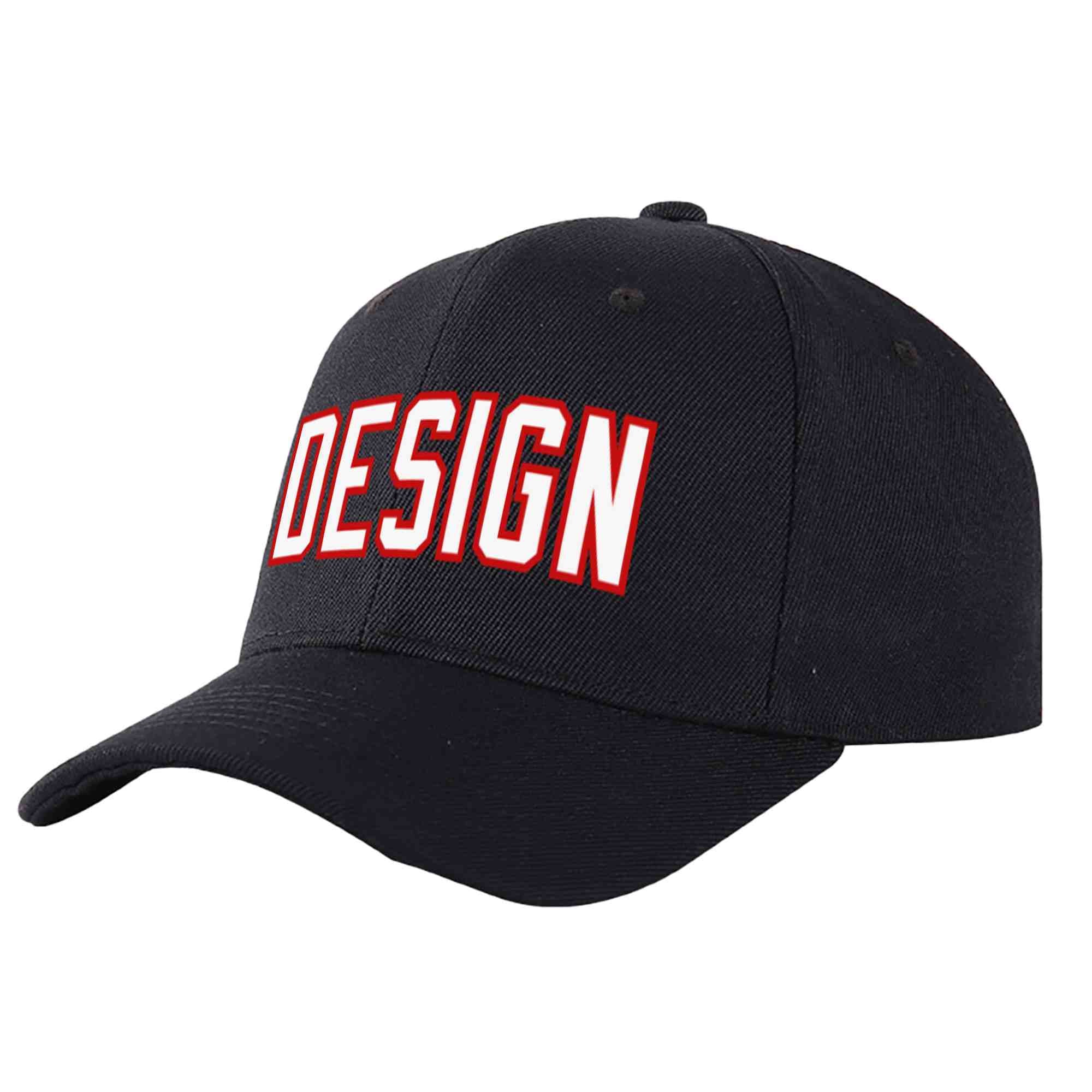 Custom Black White-Red Curved Eaves Sport Design Baseball Cap