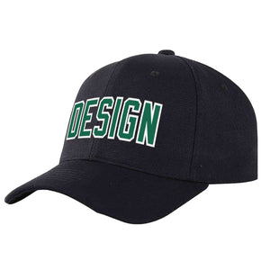 Custom Black Kelly Green-White Curved Eaves Sport Design Baseball Cap