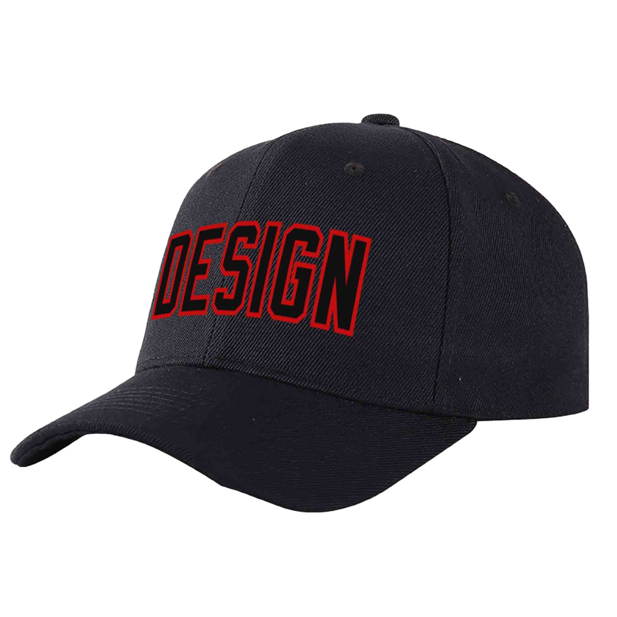 Custom Black Black-Red Curved Eaves Sport Design Baseball Cap