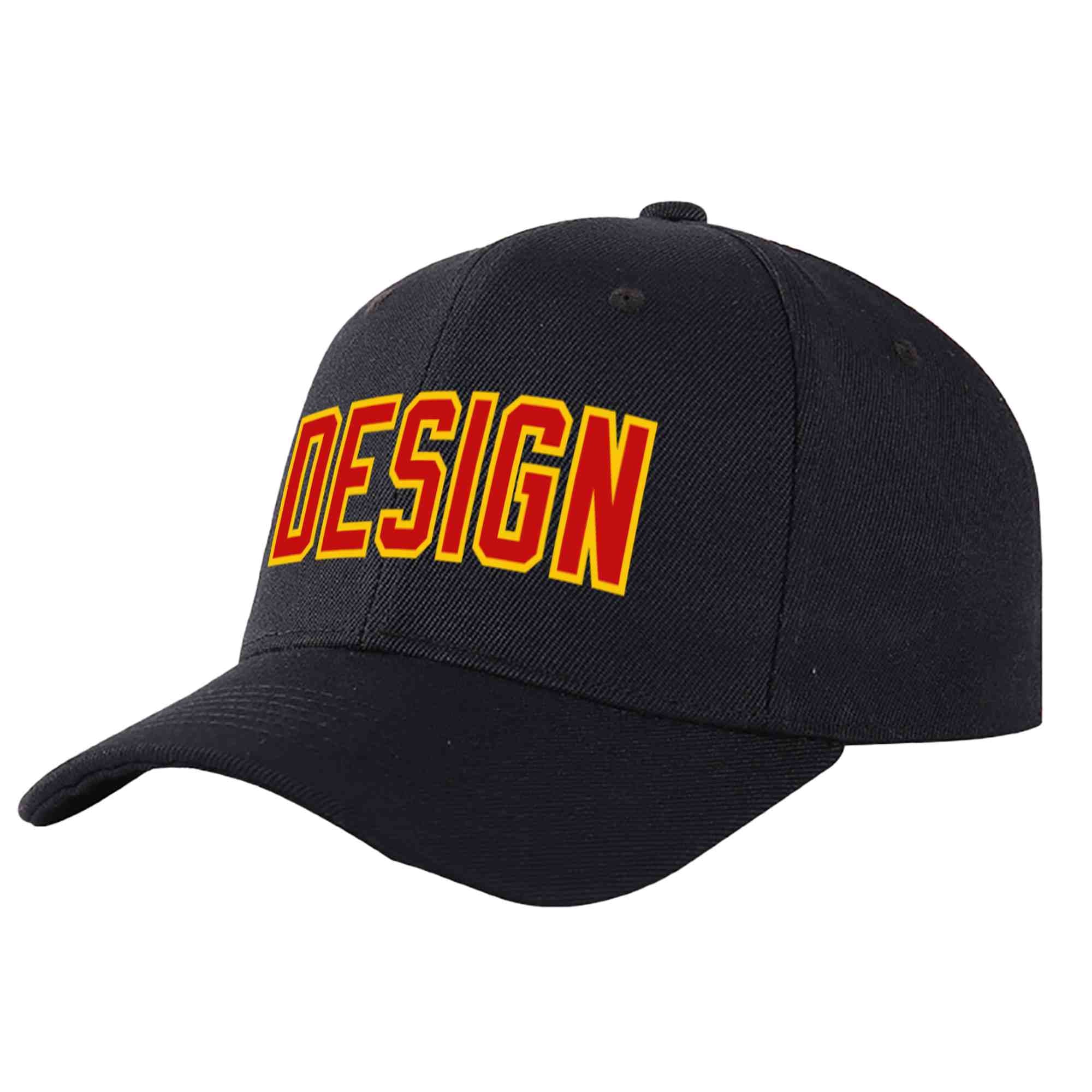 Casquette de baseball de conception de sport incurvée noire rouge-jaune personnalisée