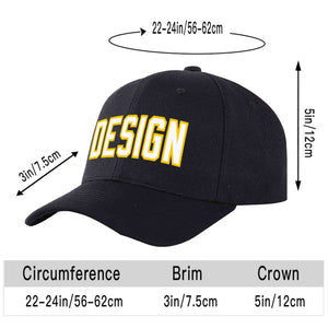 Custom Black White-Gold Curved Eaves Sport Design Baseball Cap