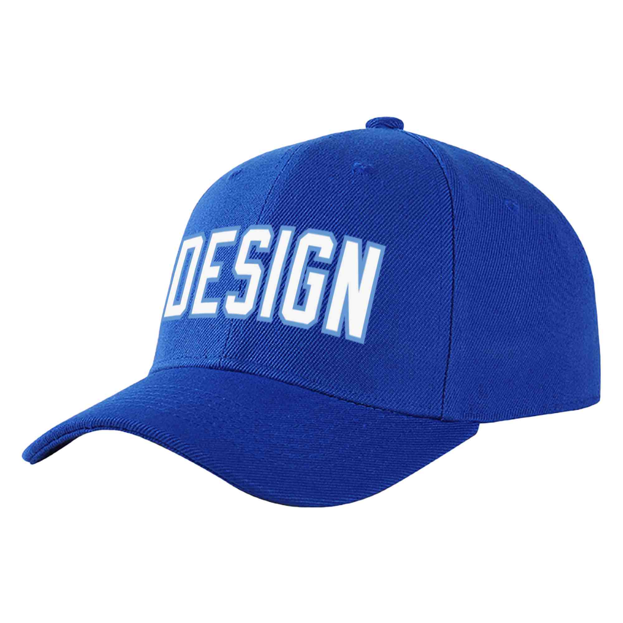 Custom Royal White-Light Blue Curved Eaves Sport Design Baseball Cap