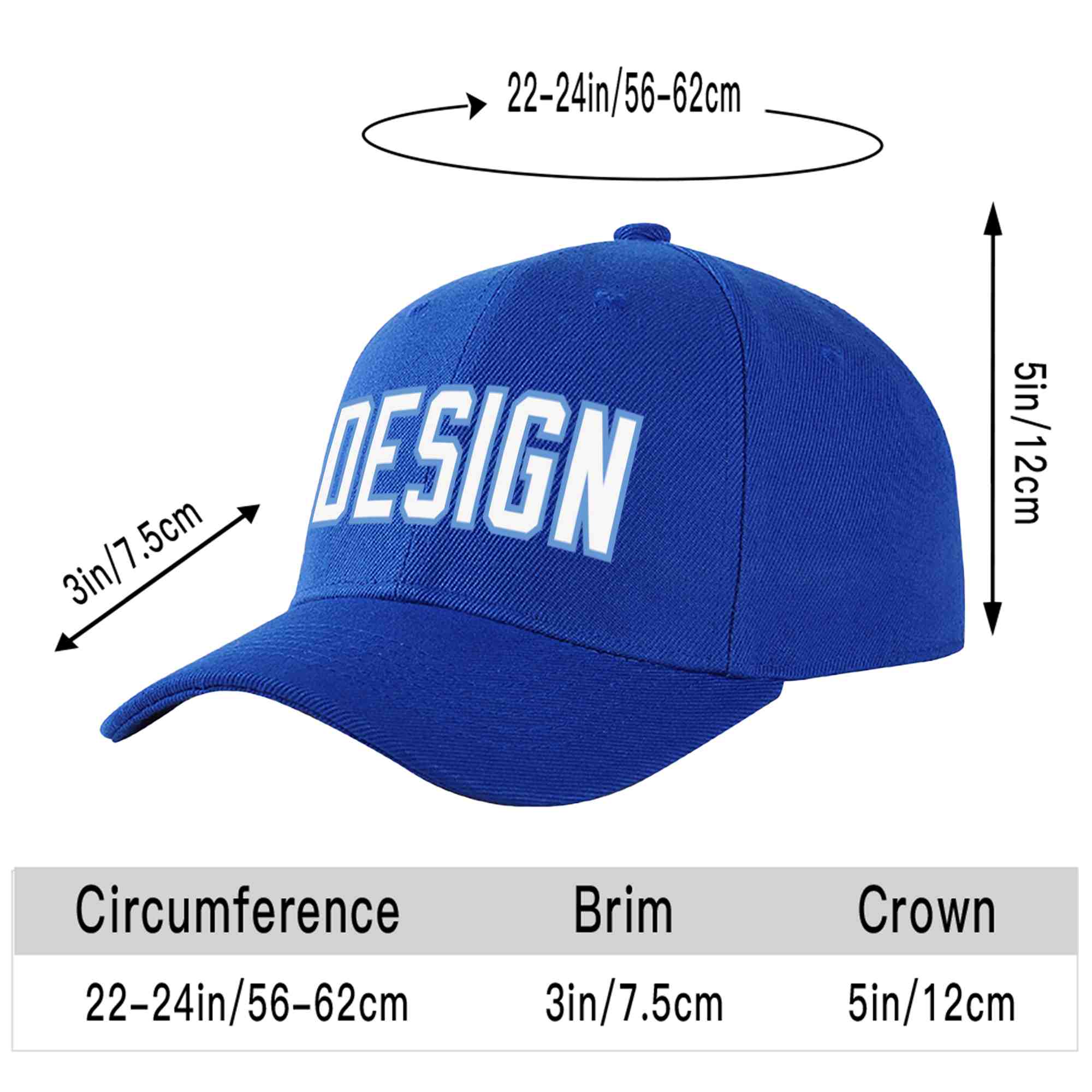 Custom Royal White-Light Blue Curved Eaves Sport Design Baseball Cap