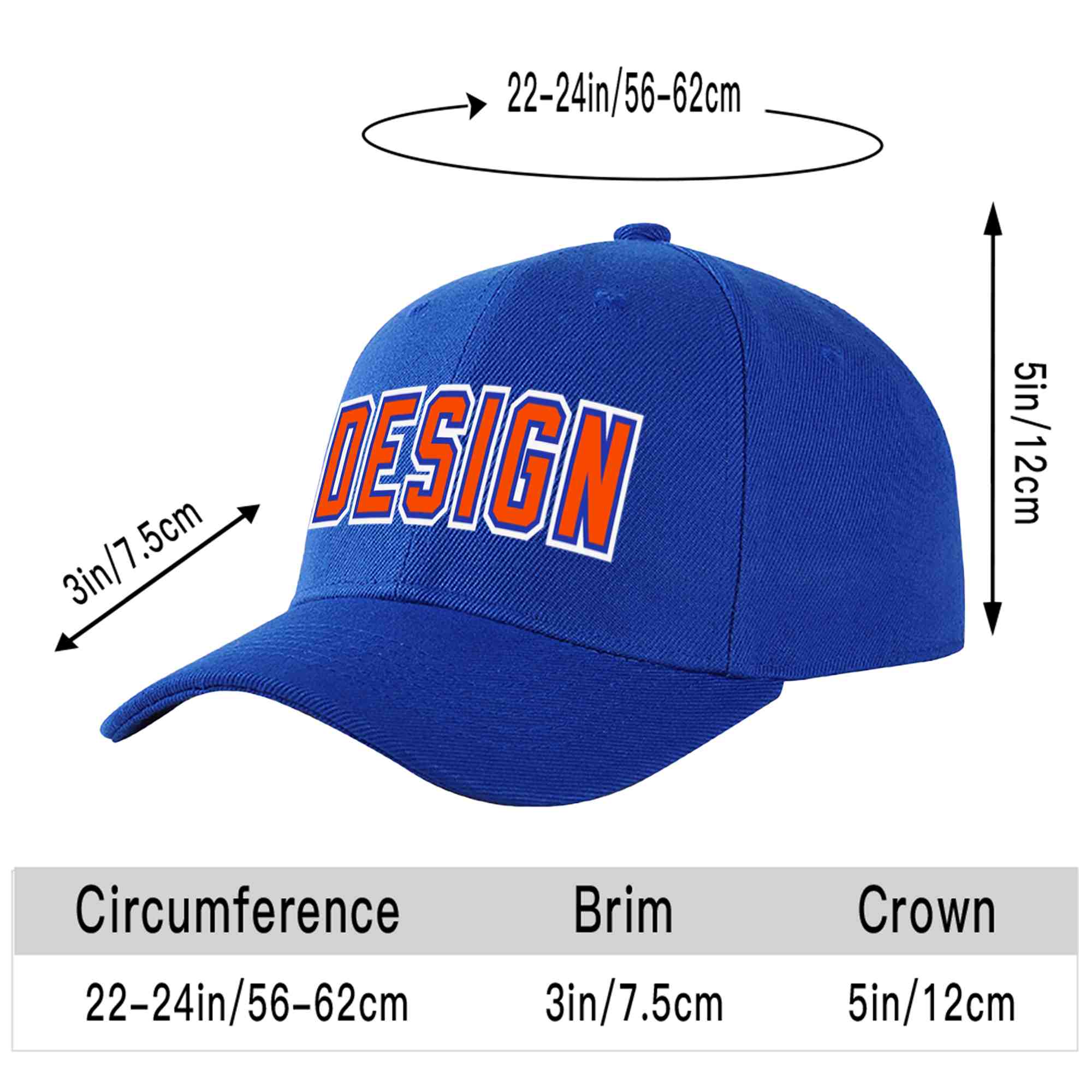 Custom Royal Orange-Royal Curved Eaves Sport Design Baseball Cap