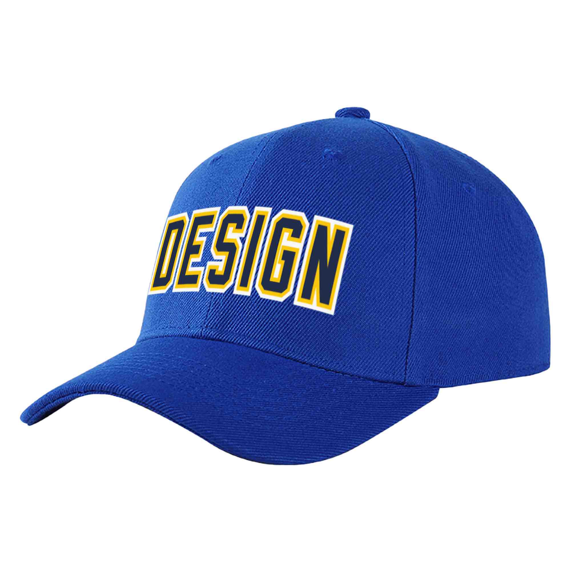 Custom Royal Navy-Yellow Curved Eaves Sport Design Baseball Cap