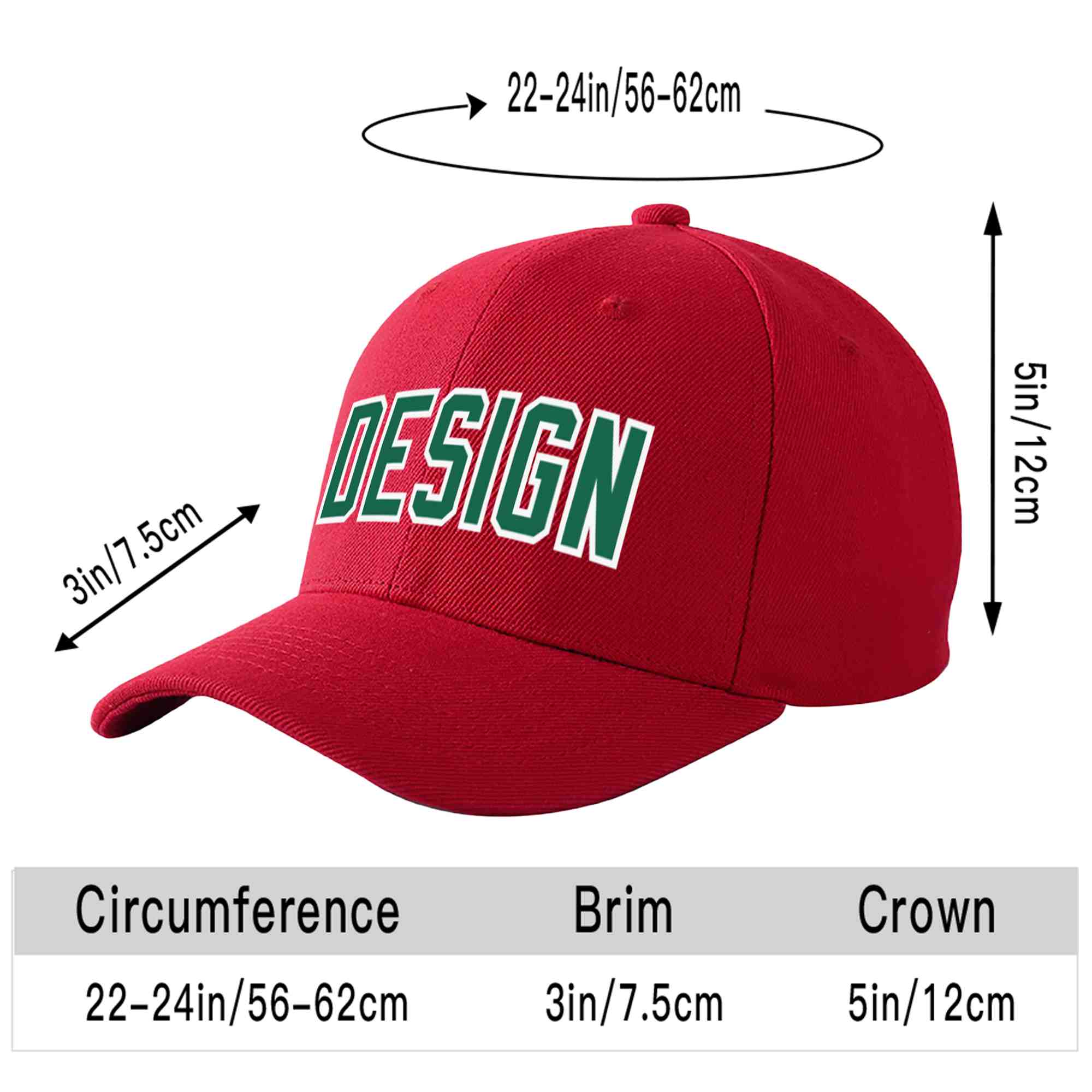 Casquette de baseball personnalisée rouge Kelly vert-blanc incurvée Eaves Sport Design