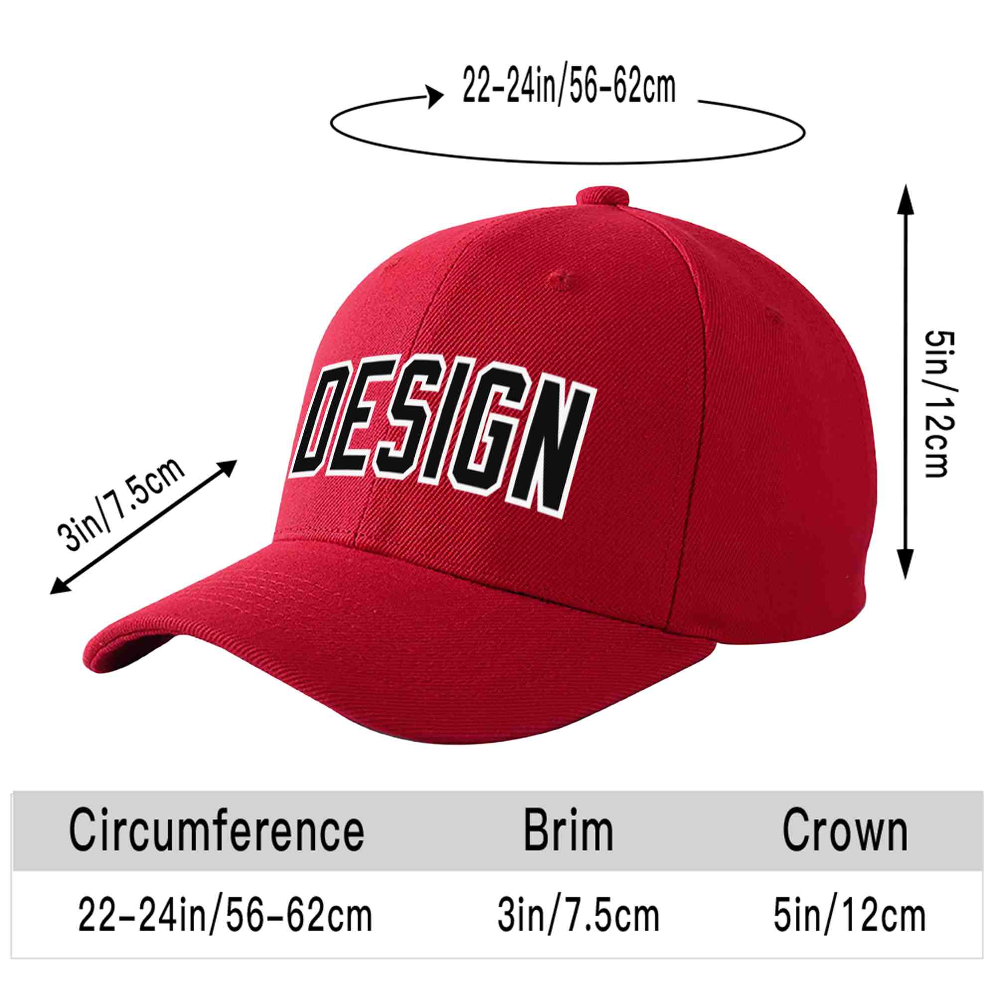 Custom Red Black-White Curved Eaves Sport Design Baseball Cap