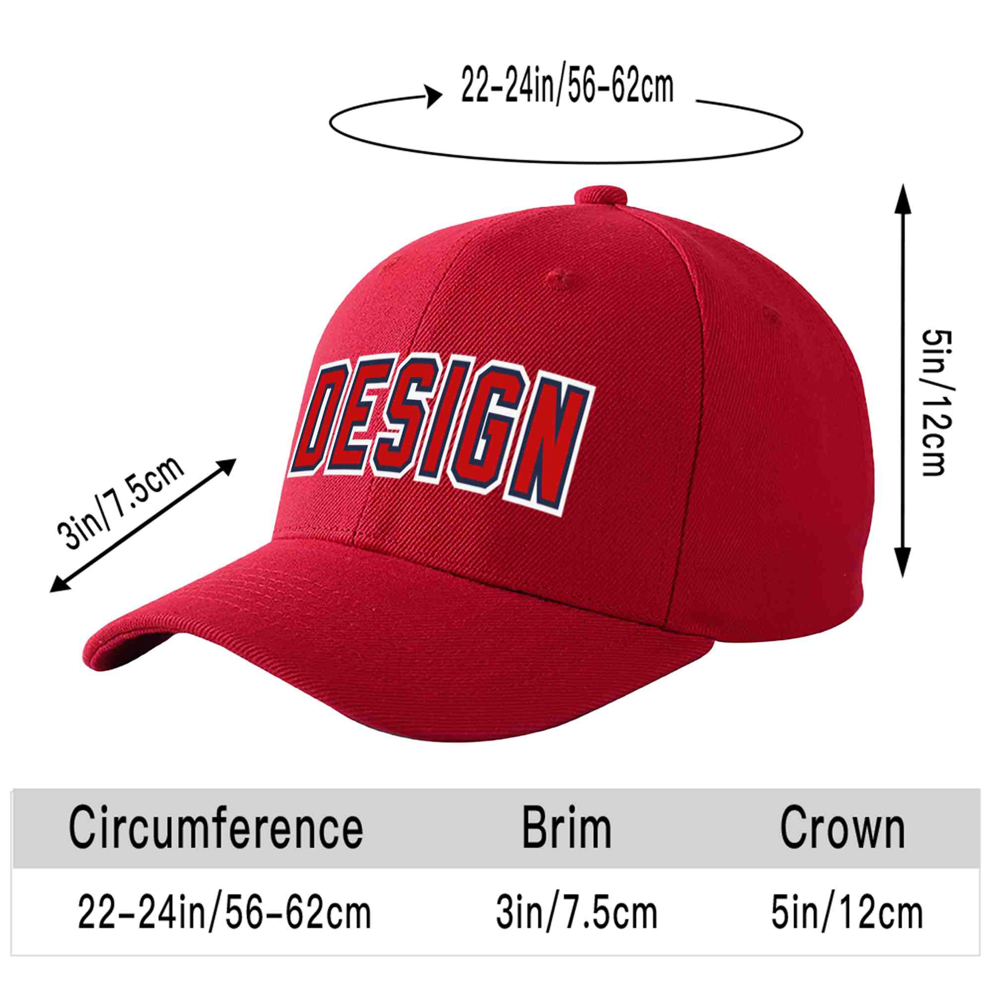 Custom Red Red-Navy Curved Eaves Sport Design Baseball Cap