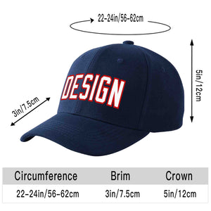 Custom Navy White-Red Curved Eaves Sport Design Baseball Cap