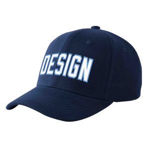 Custom Navy White-Light Blue Curved Eaves Sport Design Baseball Cap