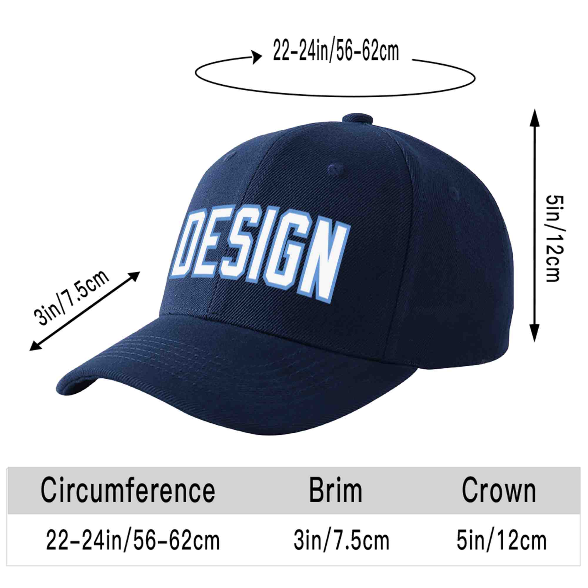 Casquette de baseball personnalisée bleu marine blanc-bleu clair avec avant-toit incurvé