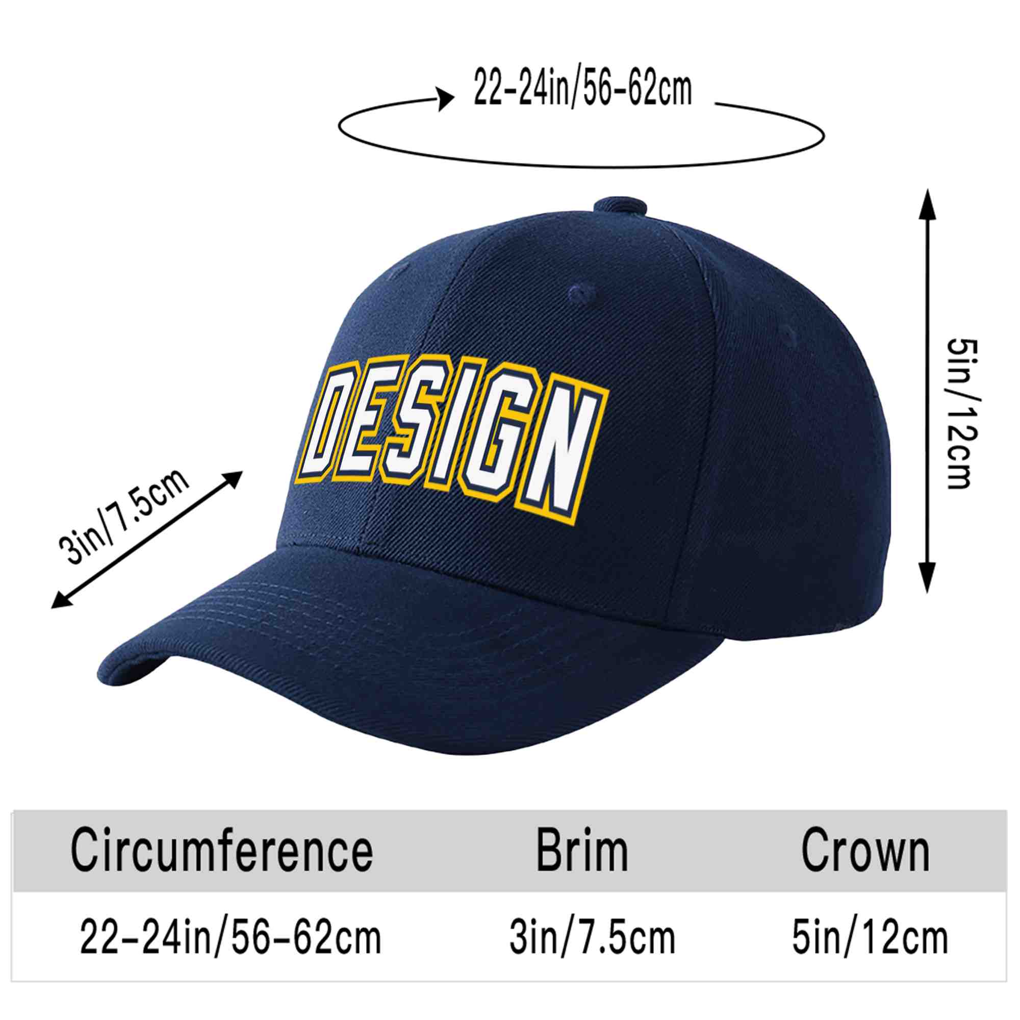 Custom Navy White-Navy Curved Eaves Sport Design Baseball Cap