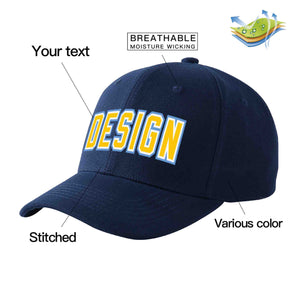 Custom Navy Gold-White Curved Eaves Sport Design Baseball Cap