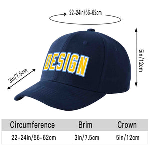 Custom Navy Gold-White Curved Eaves Sport Design Baseball Cap