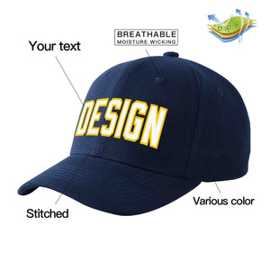 Custom Navy White-Gold Curved Eaves Sport Design Baseball Cap