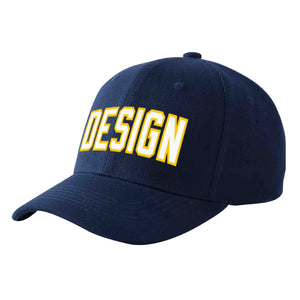 Custom Navy White-Gold Curved Eaves Sport Design Baseball Cap