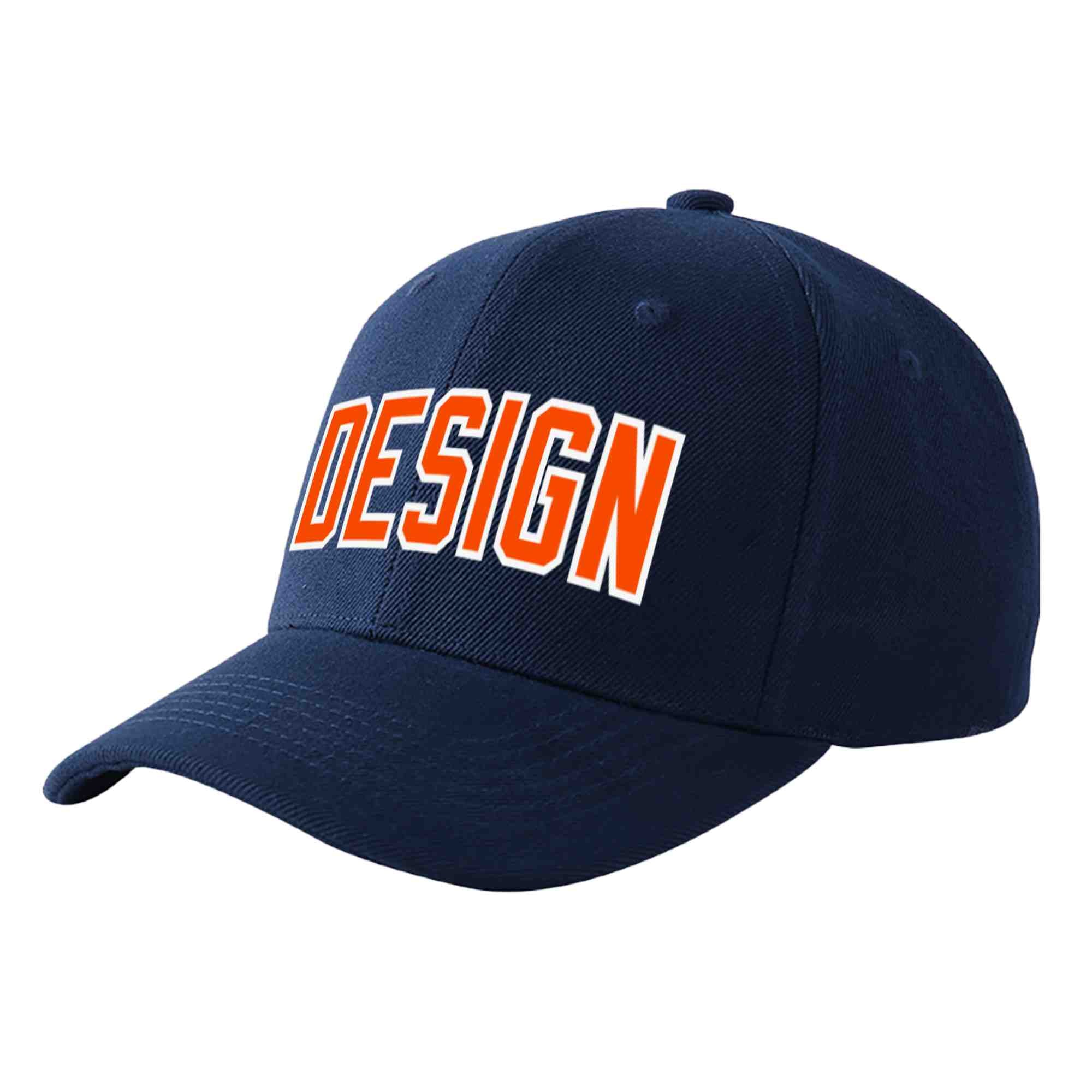 Casquette de baseball personnalisée bleu marine orange-blanc incurvée Eaves Sport Design