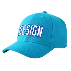 Casquette de baseball personnalisée Aqua White-Royal Curved Eaves Sport Design