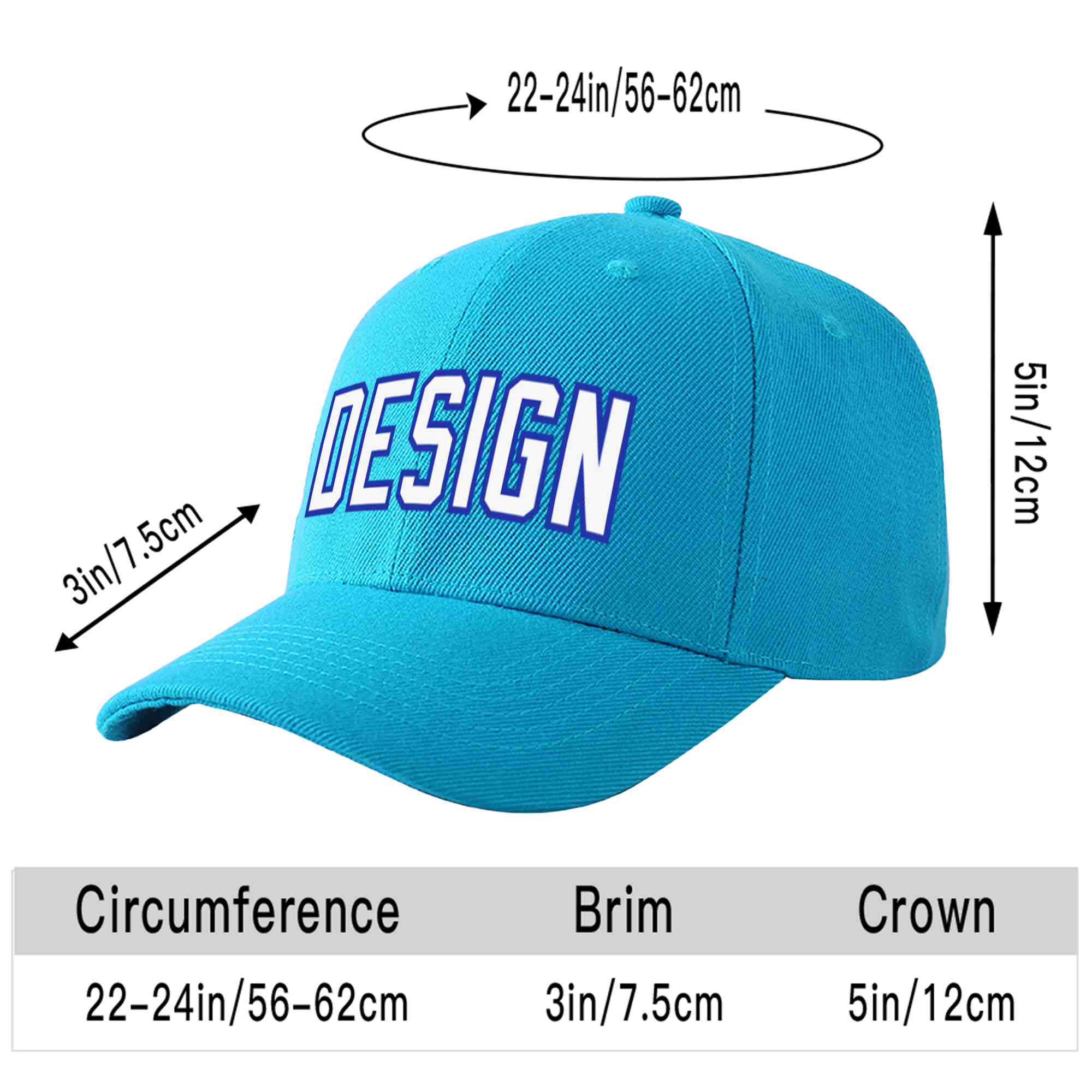 Custom Aqua White-Royal Curved Eaves Sport Design Baseball Cap