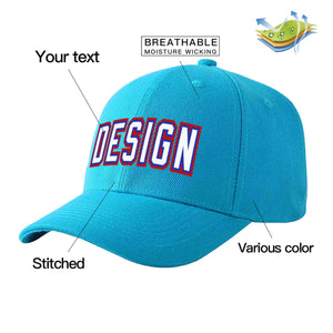 Custom Aqua White-Royal Curved Eaves Sport Design Baseball Cap