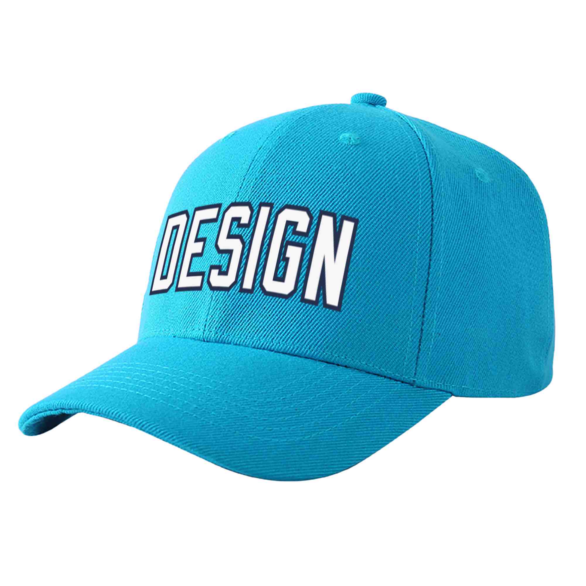 Custom Aqua White-Navy Curved Eaves Sport Design Baseball Cap