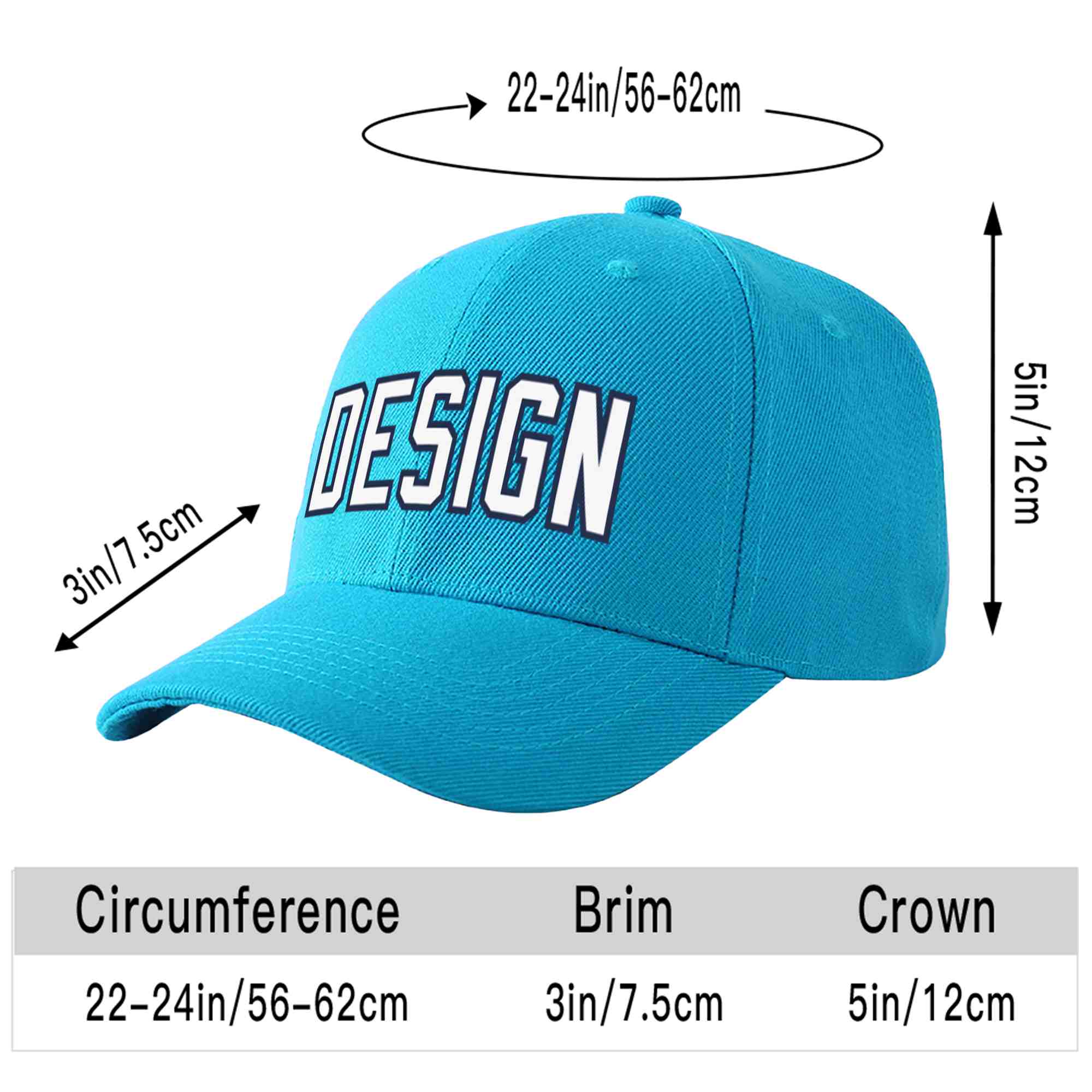 Custom Aqua White-Navy Curved Eaves Sport Design Baseball Cap