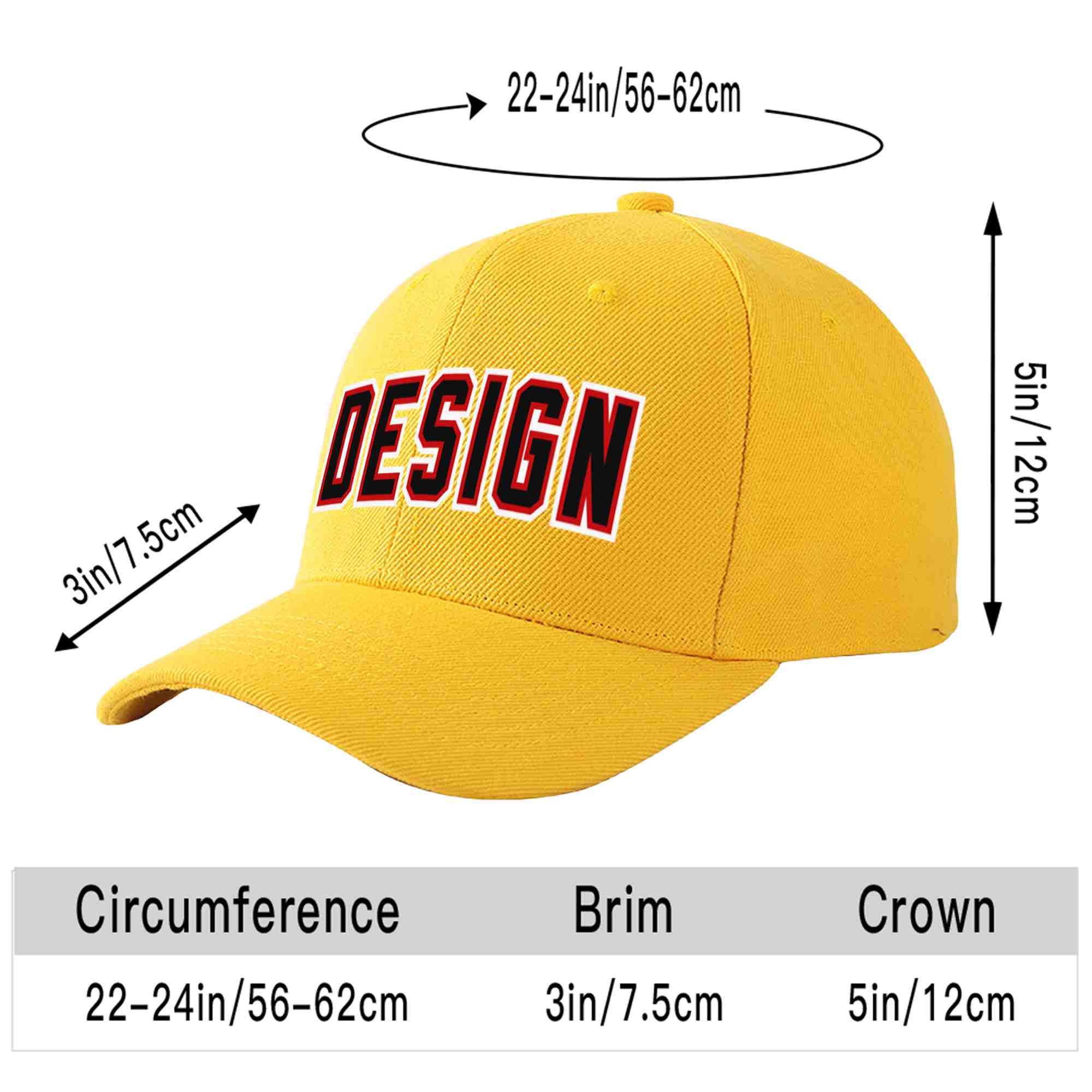 Custom Gold Black-Red Curved Eaves Sport Design Baseball Cap