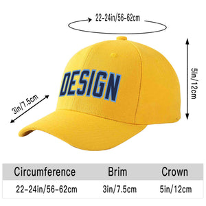 Custom Gold Navy-Light Blue Curved Eaves Sport Design Baseball Cap