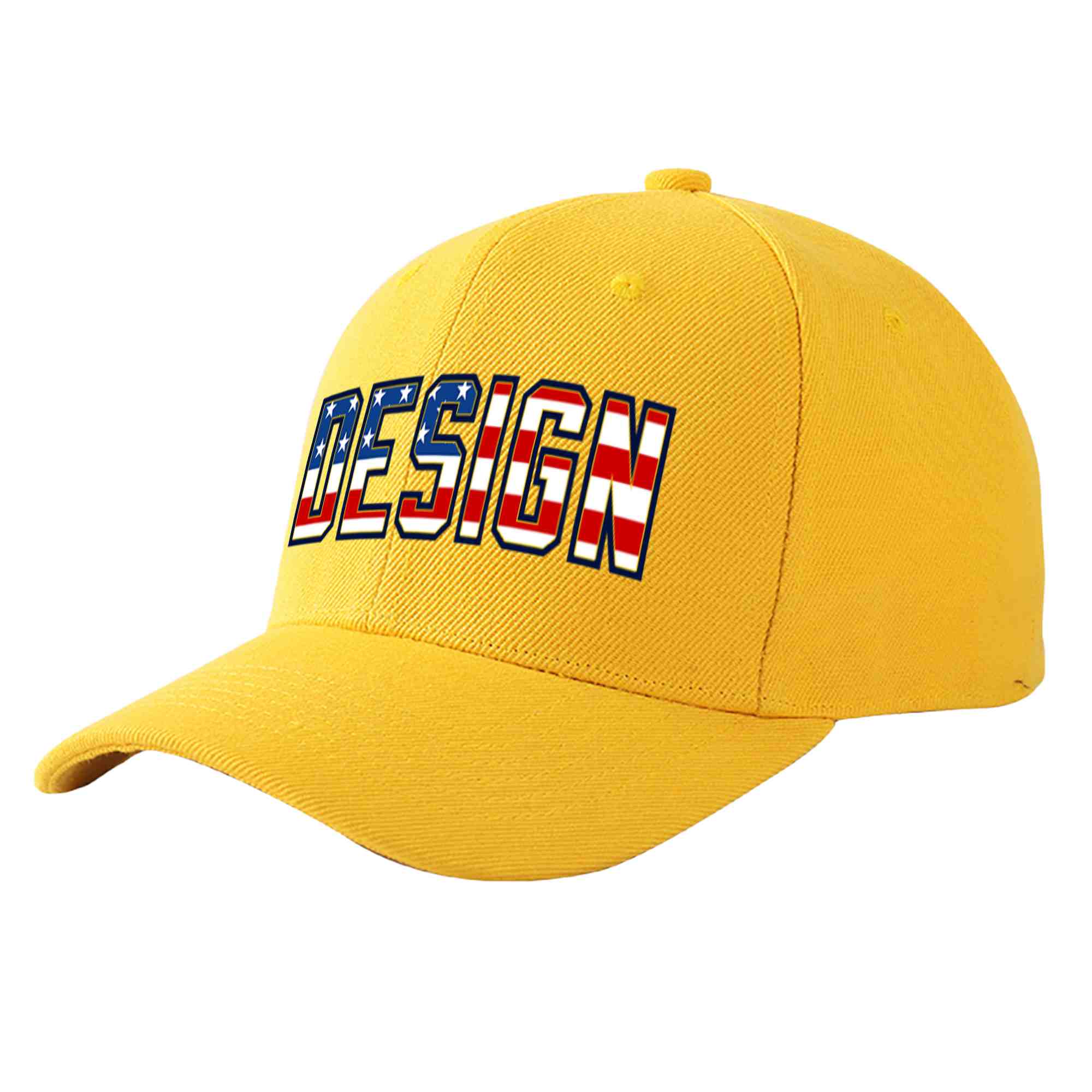 Custom Gold Vintage USA Flag-Gold Curved Eaves Sport Design Baseball Cap