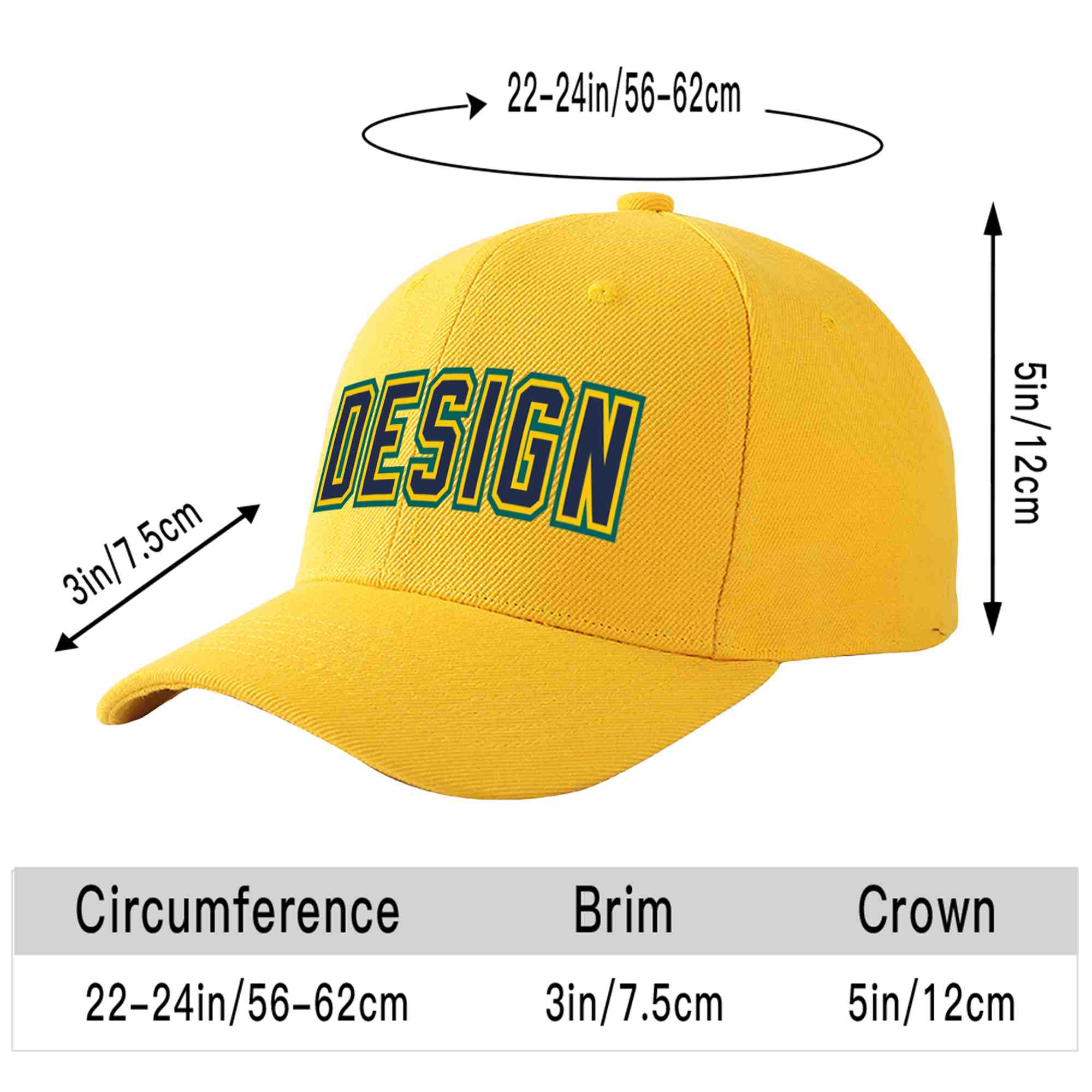 Custom Gold Navy-Gold Curved Eaves Sport Design Baseball Cap