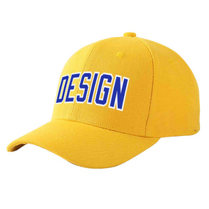 Custom Gold Royal-White Curved Eaves Sport Design Baseball Cap