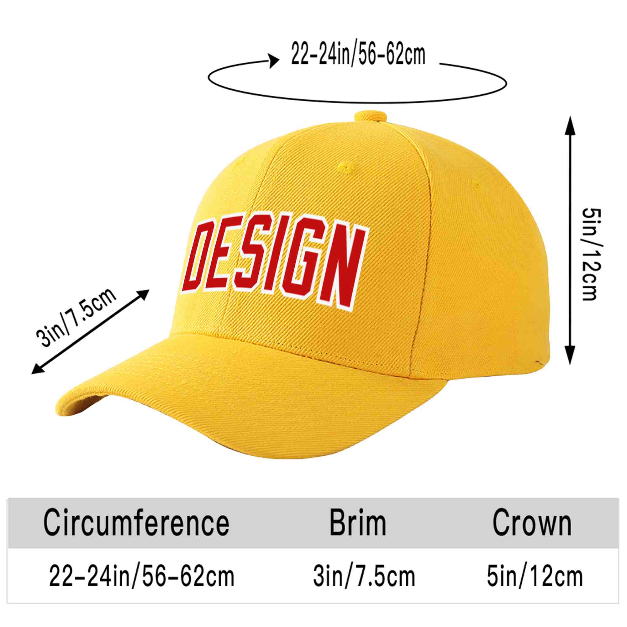 Custom Gold Red-White Curved Eaves Sport Design Baseball Cap