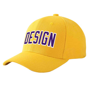 Casquette de baseball incurvée personnalisée en or violet-blanc avec avant-toit