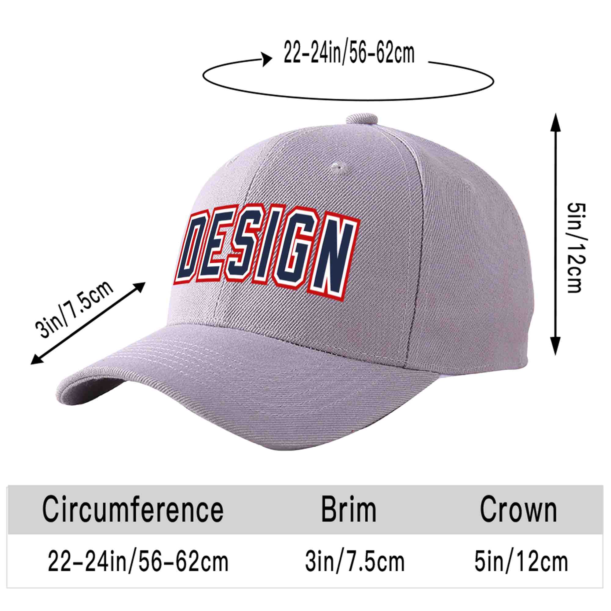 Custom Gray Navy-White Curved Eaves Sport Design Baseball Cap