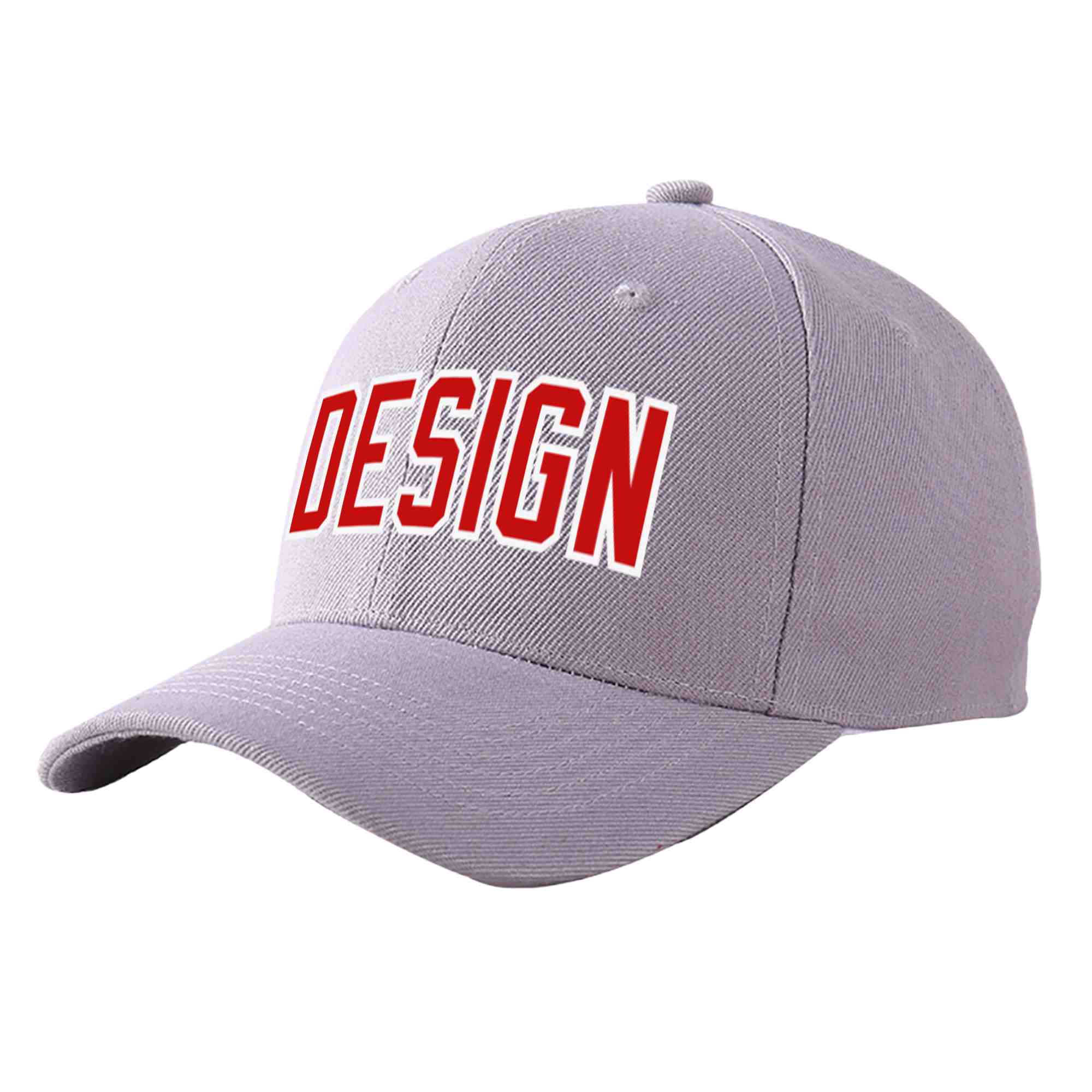 Casquette de baseball incurvée personnalisée gris rouge-blanc avec avant-toit