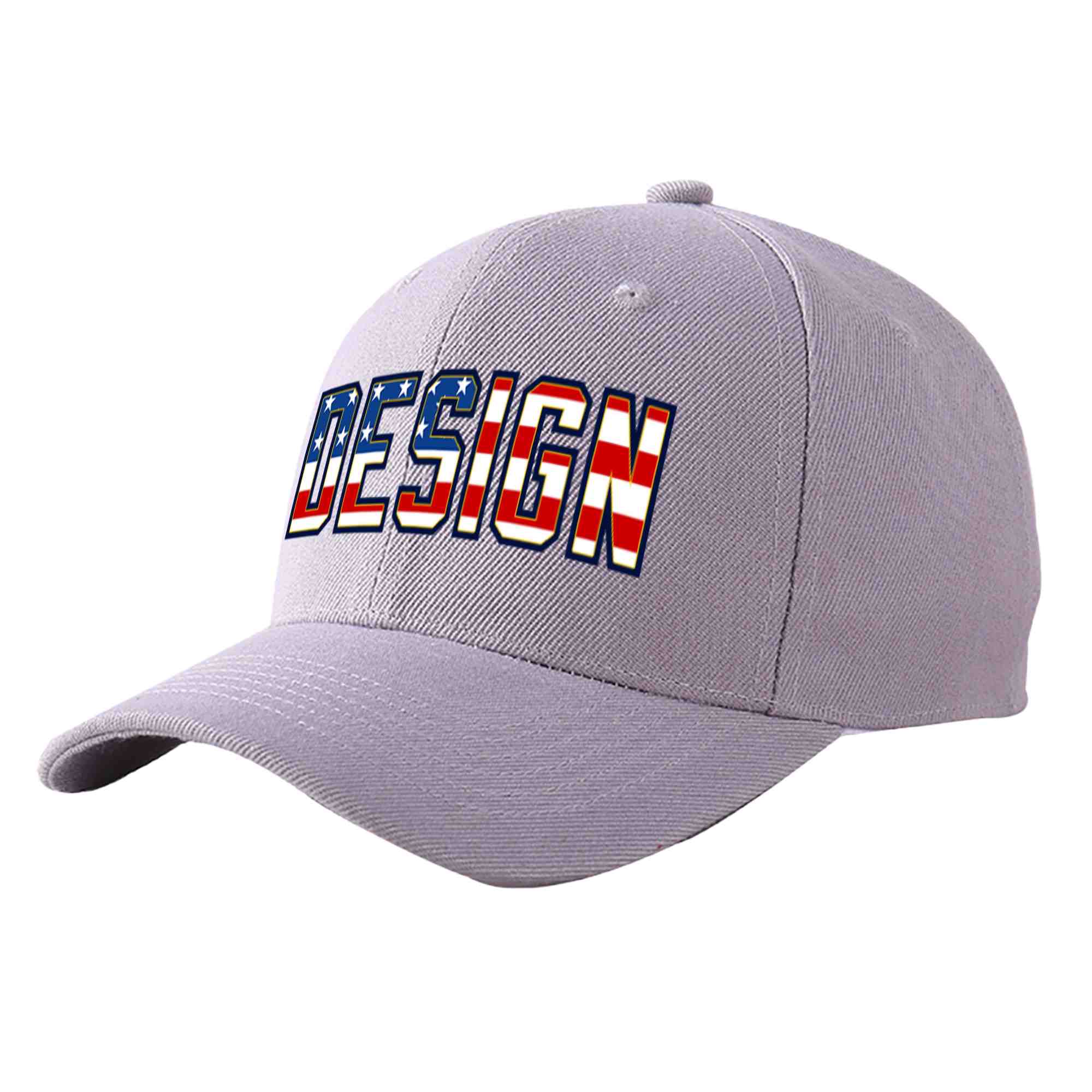 Custom Gray Vintage USA Flag-Gold Curved Eaves Sport Design Baseball Cap