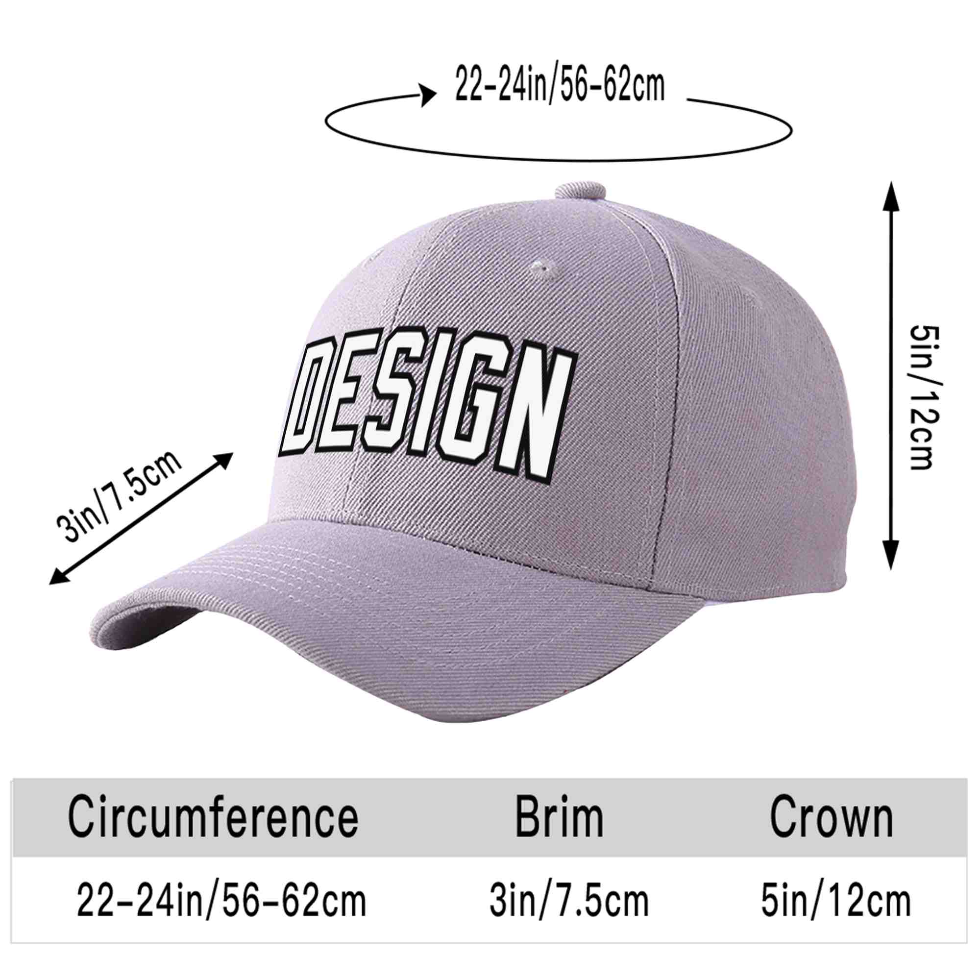 Custom Gray White-Black Curved Eaves Sport Design Baseball Cap