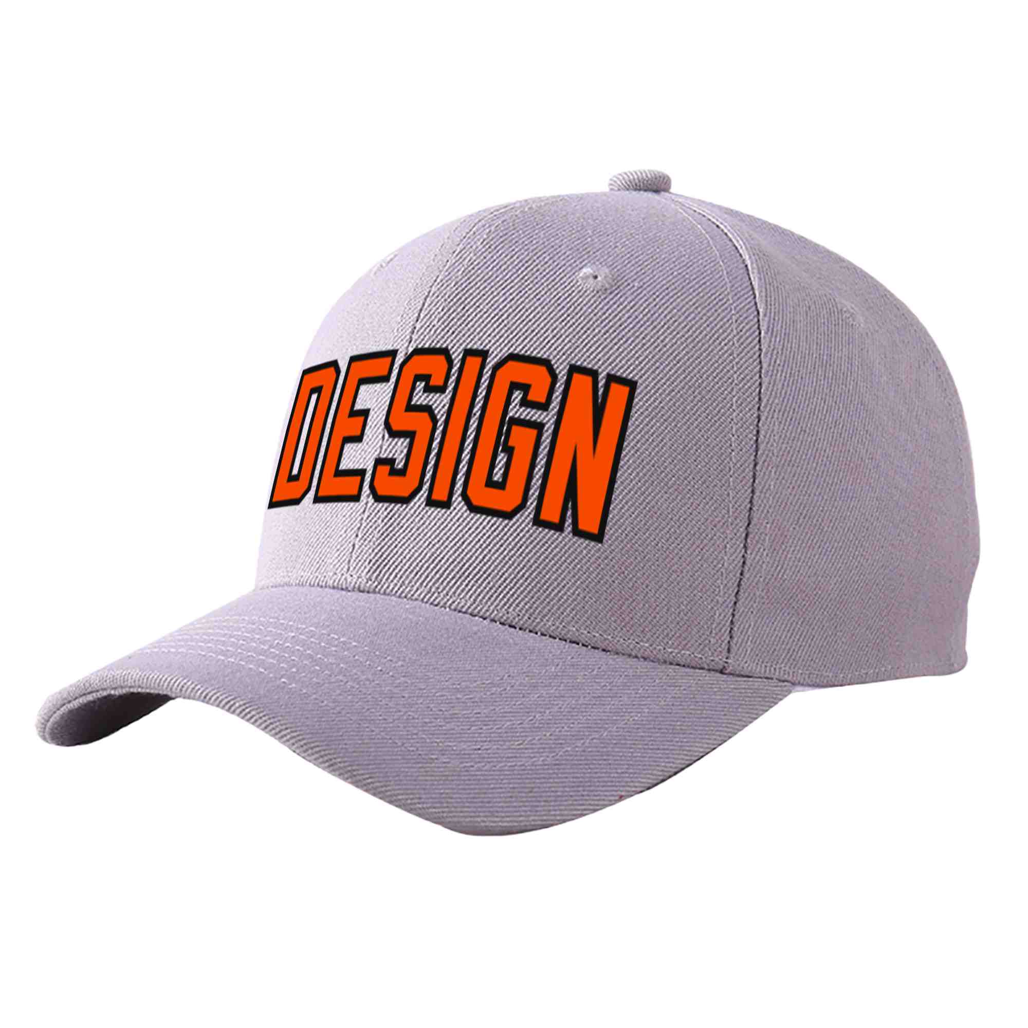 Custom Gray Orange-Black Curved Eaves Sport Design Baseball Cap