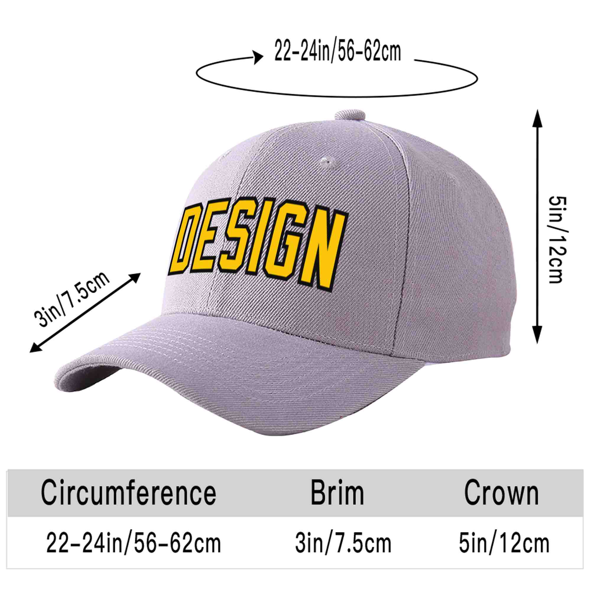 Custom Gray Gold-Black Curved Eaves Sport Design Baseball Cap