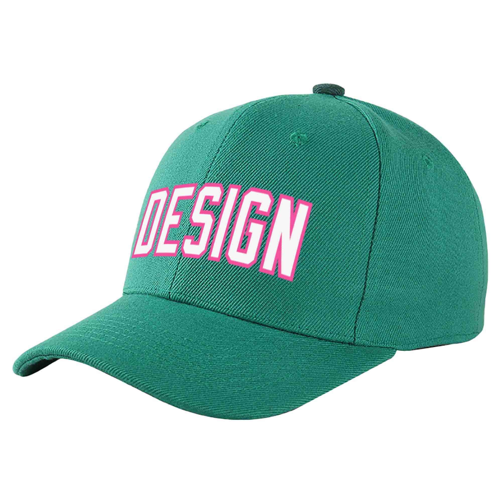 Custom Light Green White-Pink Curved Eaves Sport Design Baseball Cap