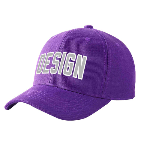 Custom Purple Gray-White Curved Eaves Sport Design Baseball Cap