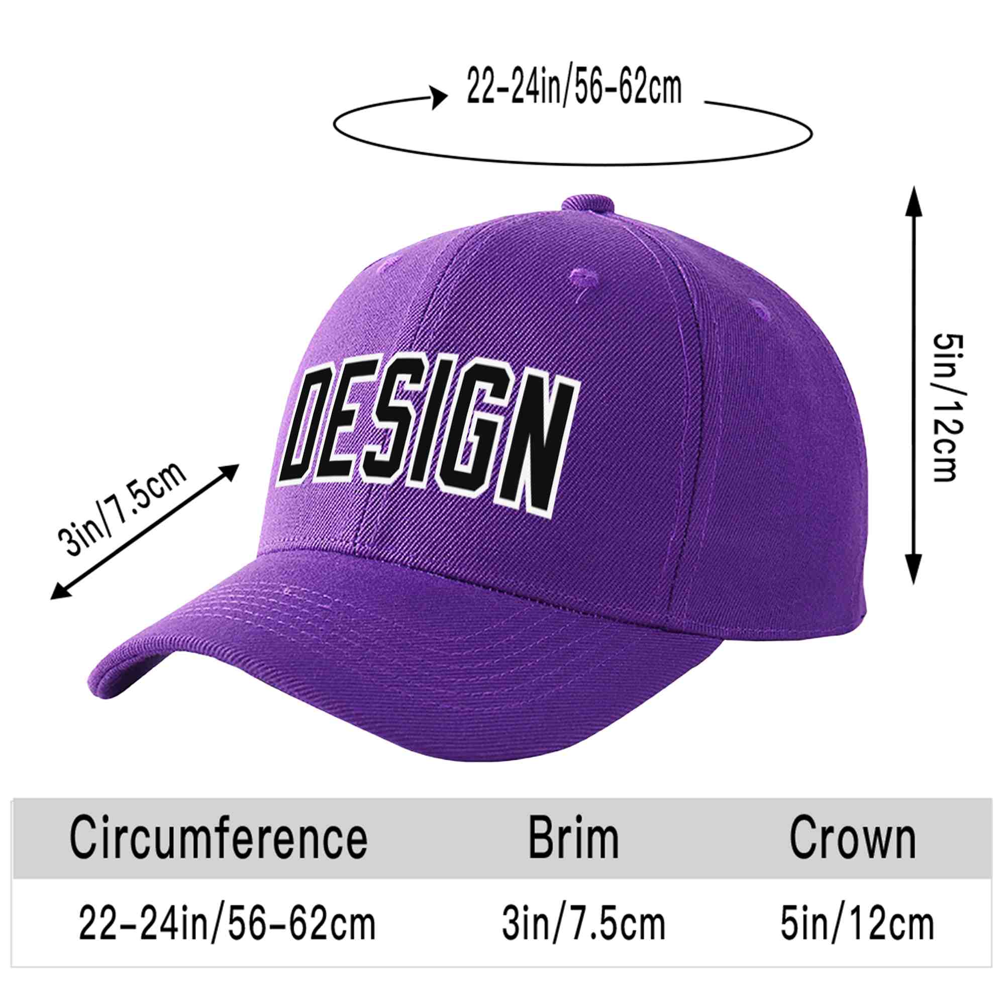 Casquette de baseball personnalisée violet noir-blanc incurvée Eaves Sport Design